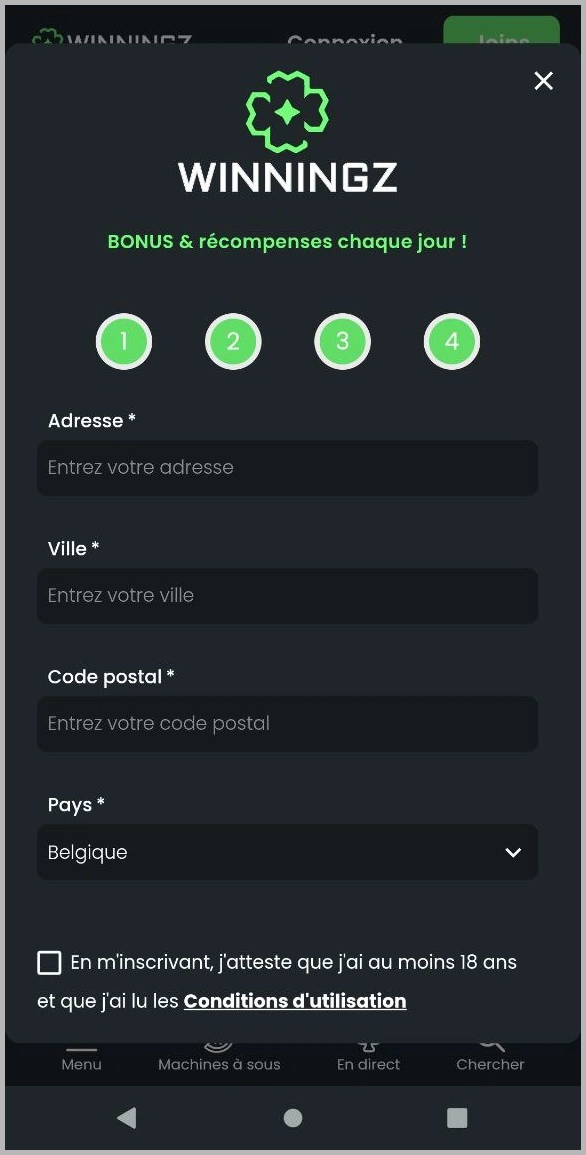 Devenez membre chez Winningzdès aujourd'hui avec une inscription rapide
