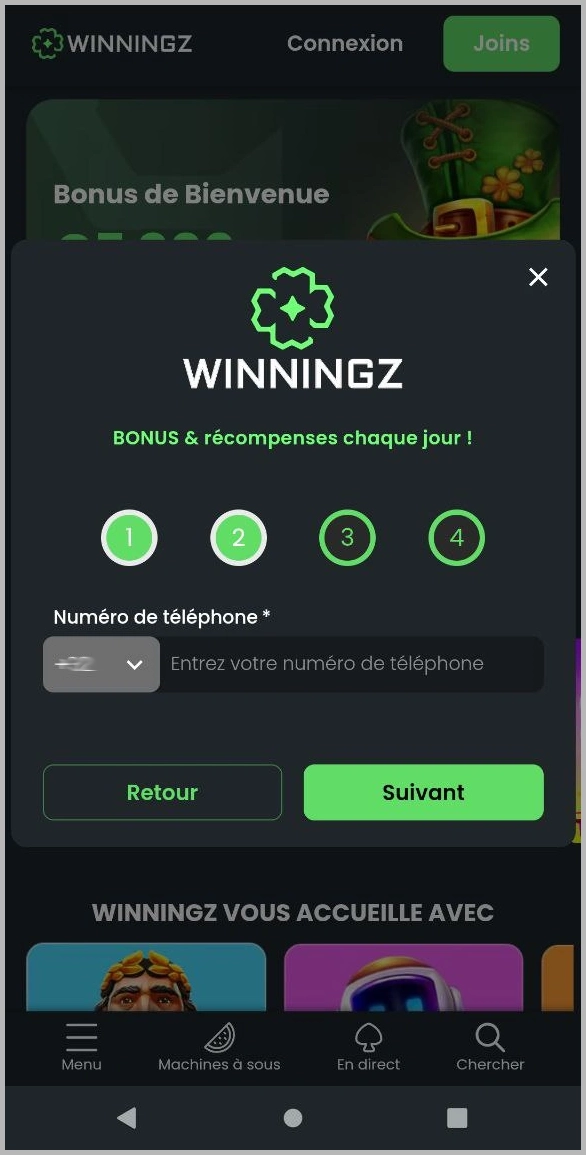 Créez rapidement un compte Winningzpour les nouveaux joueurs