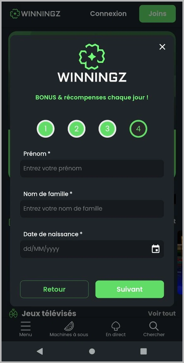 Inscription facile et rapide sur Winningz